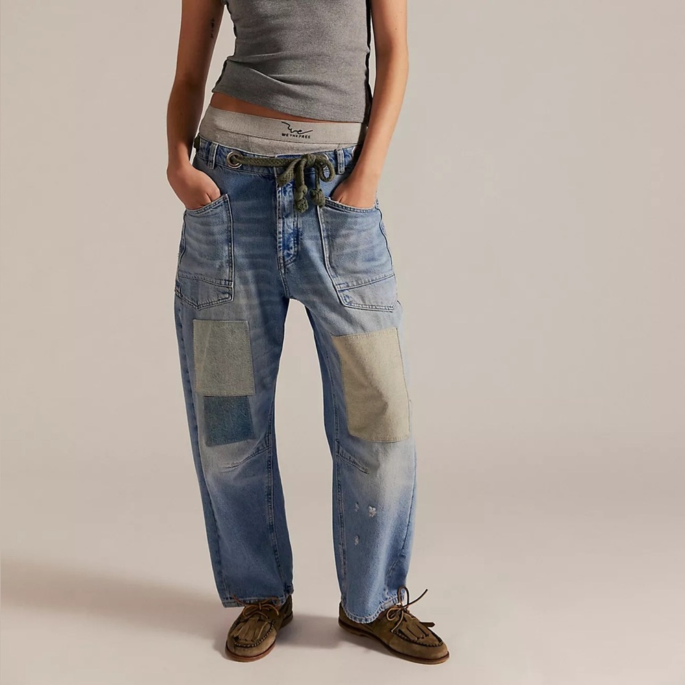 Free people We The Free Moxie Pull-On Barrel Jeans truest blue